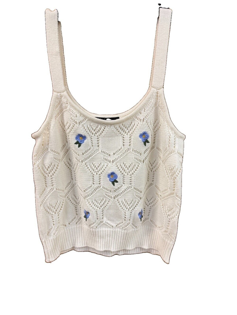 Nikka K Crochet Cropped Knit Floral Y2K 90s Tank Top Size Medium Sleeveless